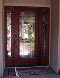 Retractable Screen Door -Wood entry with side windows